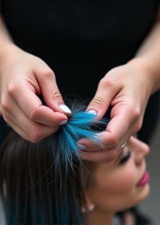 Stylist working on client hair